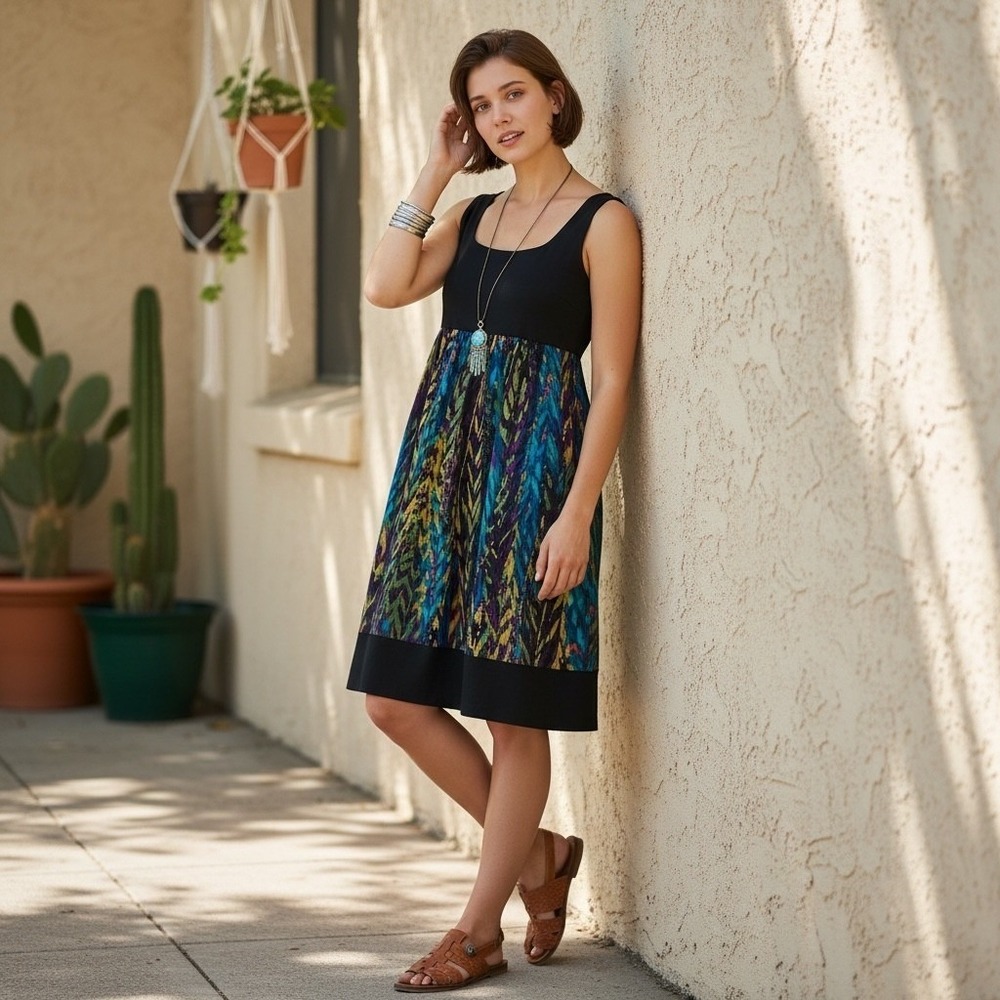 Ronni Nicole Women's Sleeveless Dress Black Blue Yellow Purple Feather Size 6